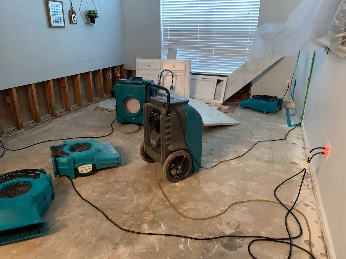 Dehumidifier in flood-cut room for Water Damage Restoration in North Highlands